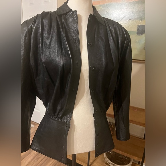 Alicia Herrera New York Leather XS 80s Dolman Sleeve Cinched Waist Shirt Jacket - Picture 10 of 13